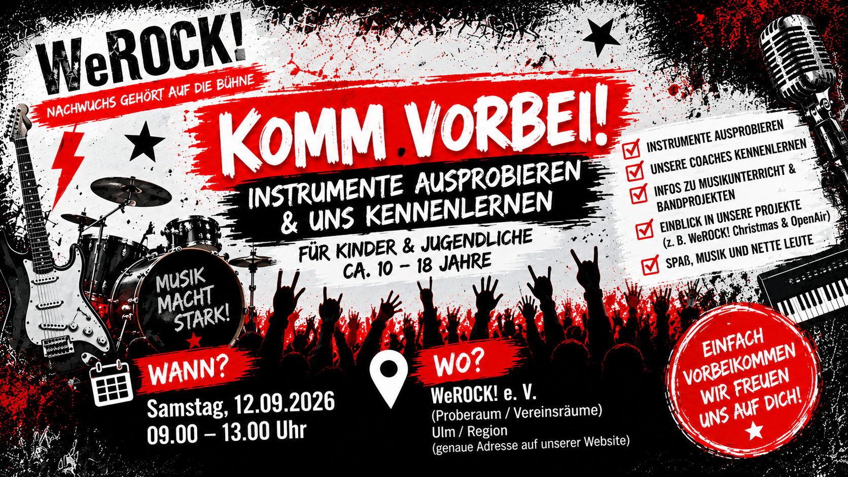 Komm vorbei! Instrumente ausprobieren & WeROCK! kennenlernen